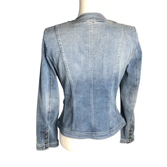 White House Black Market Women's Soft Denim Military Jean Jacket $160 Sz 4 - Picture 8 of 16